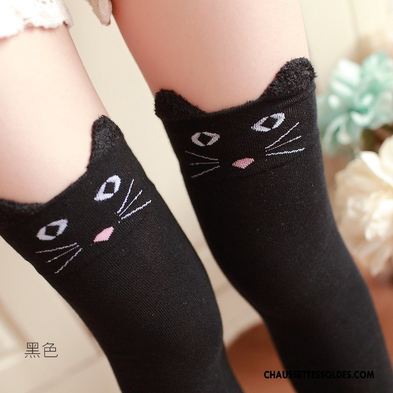 Chaussettes Longues Femme Dimensionnel Hiver L'automne Fleurs Coton Bio Haute Gris