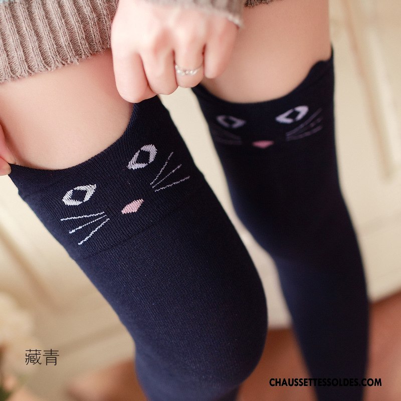 Chaussettes Longues Femme Dimensionnel Hiver L'automne Fleurs Coton Bio Haute Gris