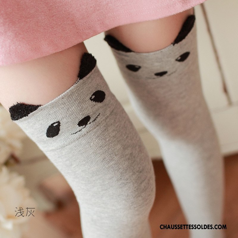 Chaussettes Longues Femme Dimensionnel Hiver L'automne Fleurs Coton Bio Haute Gris