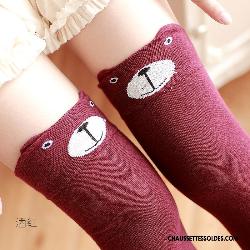 Chaussettes Longues Femme Dimensionnel Hiver L'automne Fleurs Coton Bio Haute Gris