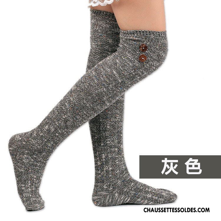 Chaussettes Longues Femme En Maille Long Stock La Laine Haute Décoration Le Nouveau Gris
