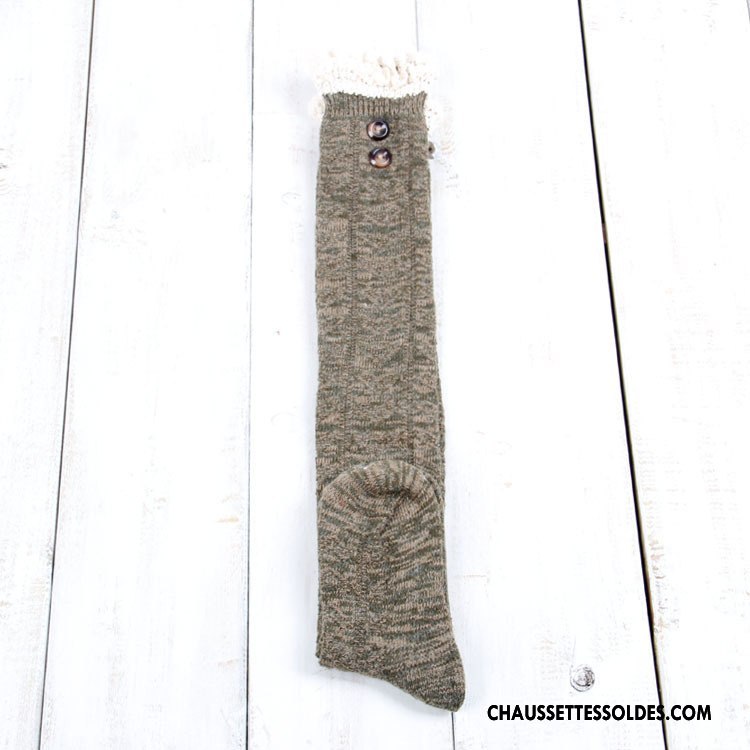 Chaussettes Longues Femme Europe Dentelle Fleurs Bouton Gros Des Chaussettes En Laine