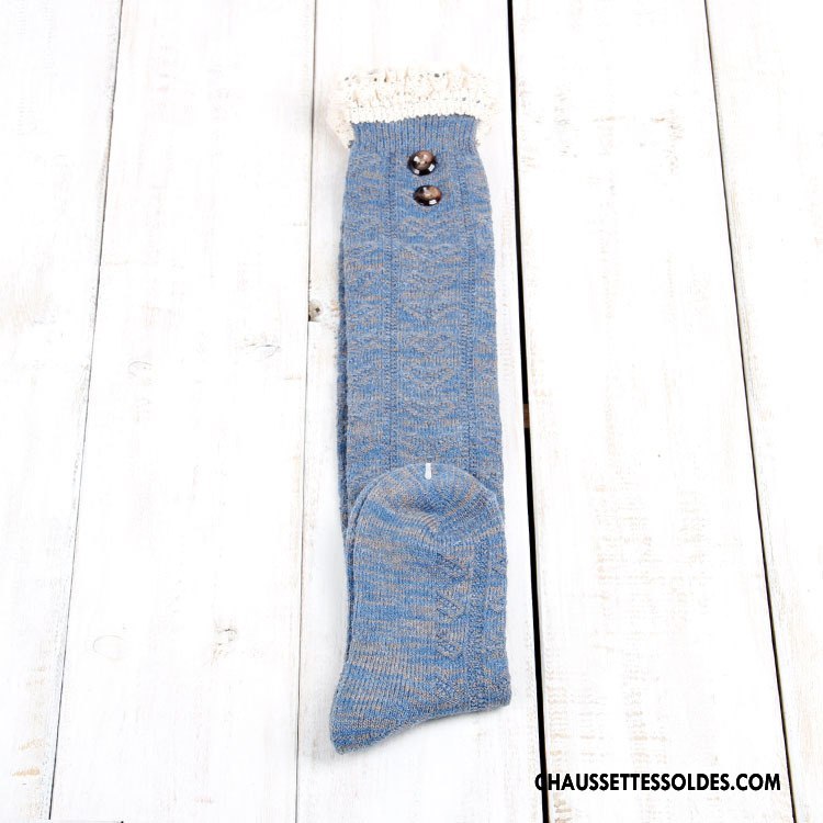 Chaussettes Longues Femme Europe Dentelle Fleurs Bouton Gros Des Chaussettes En Laine