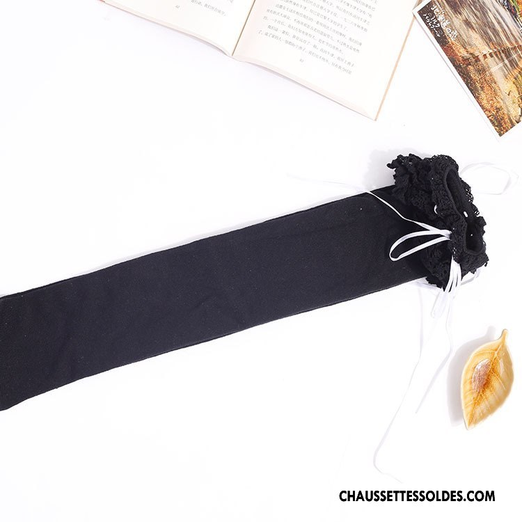 Chaussettes Longues Femme Fille Charme Dentelle Long Stock Haute Campus Vent Noir