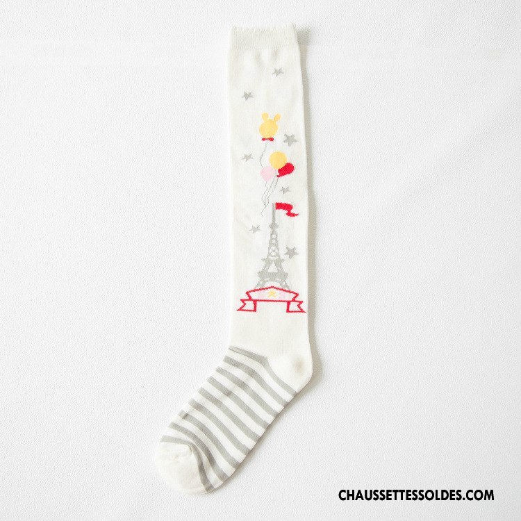 Chaussettes Longues Femme Fille Haute 100% Coton Vent D'université Bleu