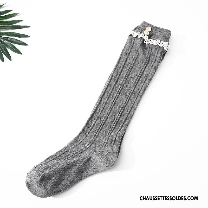 Chaussettes Longues Femme Filles Dentelle Petit Long Stock Vent D'université Le Nouveau Gris