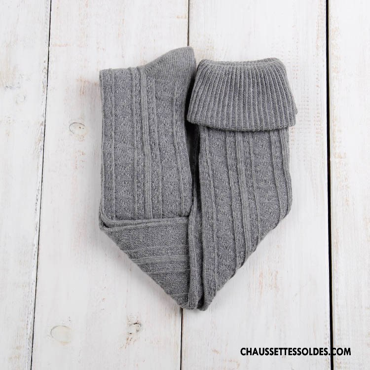 Chaussettes Longues Femme Flambage Haute Fleurs Thermiques Gris
