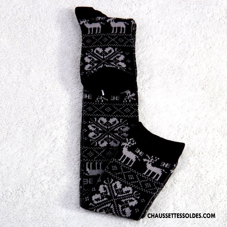 Chaussettes Longues Femme Flocon De Neige Hiver Haute Cerf 100% Coton L'automne Marron / Brun