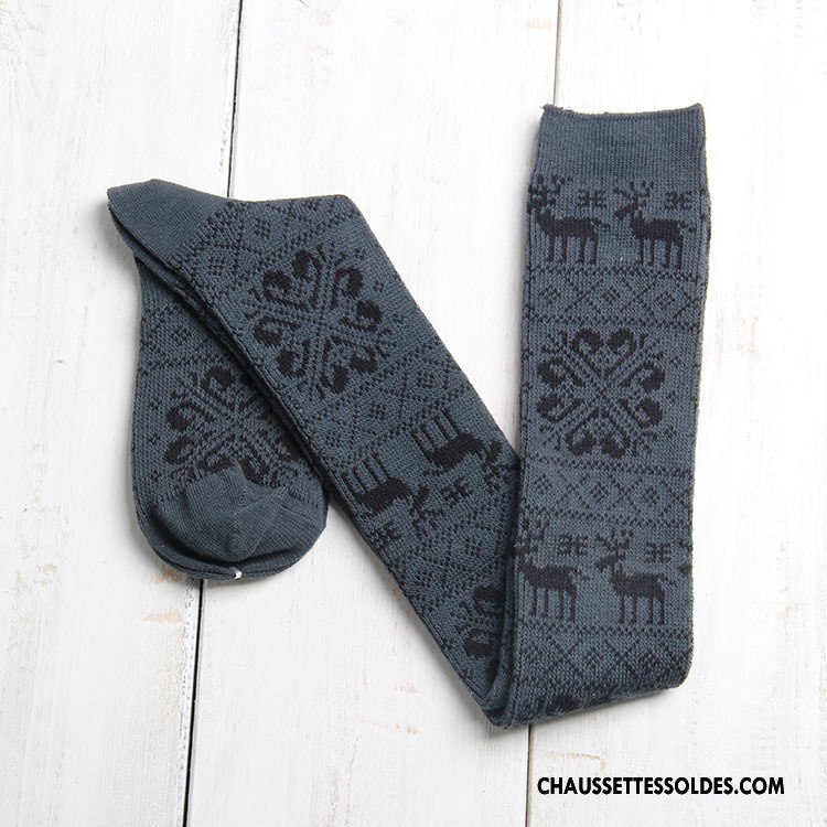 Chaussettes Longues Femme Flocon De Neige Hiver Haute Cerf 100% Coton L'automne Marron / Brun