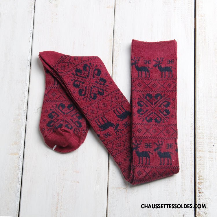 Chaussettes Longues Femme Flocon De Neige Hiver Haute Cerf 100% Coton L'automne Marron / Brun