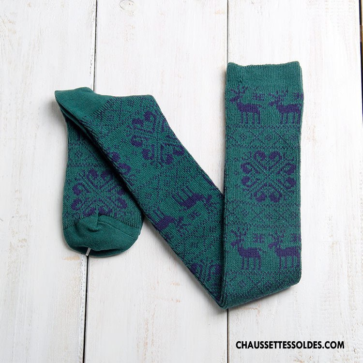 Chaussettes Longues Femme Flocon De Neige Hiver Haute Cerf 100% Coton L'automne Marron / Brun