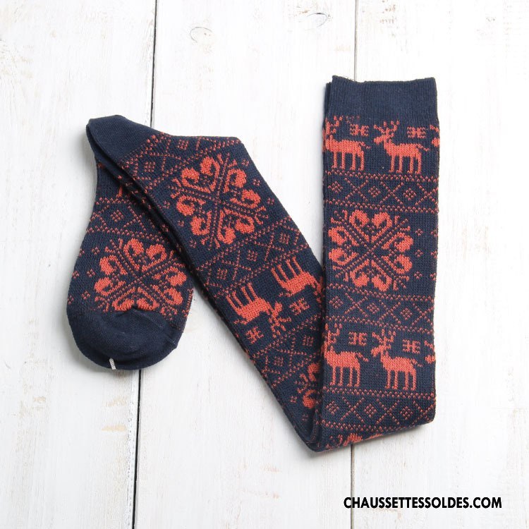 Chaussettes Longues Femme Flocon De Neige Hiver Haute Cerf 100% Coton L'automne Marron / Brun