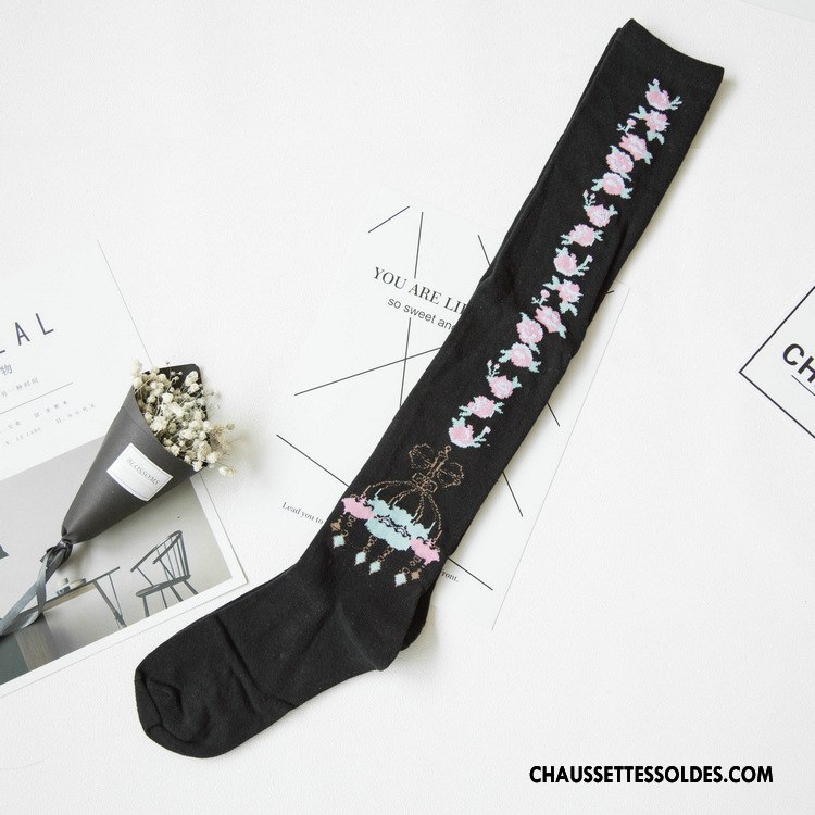 Chaussettes Longues Femme Floral Marque Mode Long Stock 100% Coton Printemps Blanc