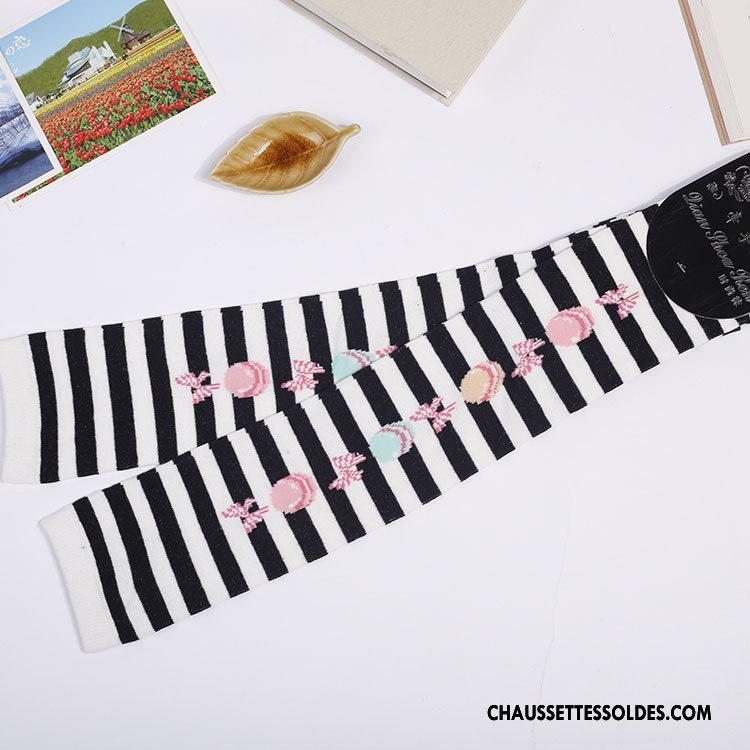 Chaussettes Longues Femme Gros Dame Vent D'université Haute Rayé Noir