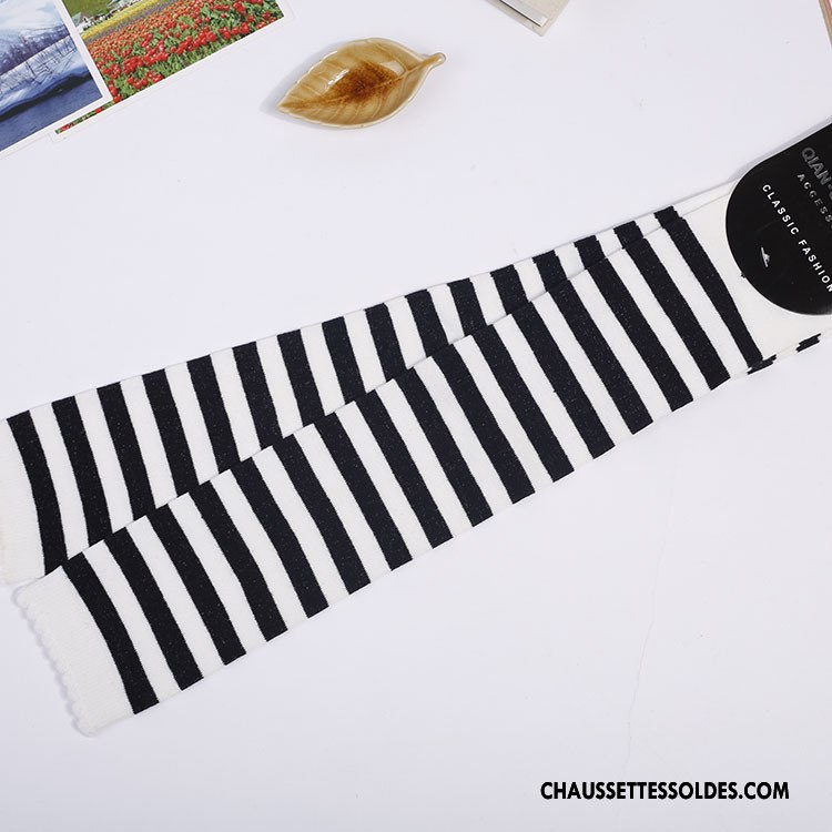 Chaussettes Longues Femme Gros Dame Vent D'université Haute Rayé Noir
