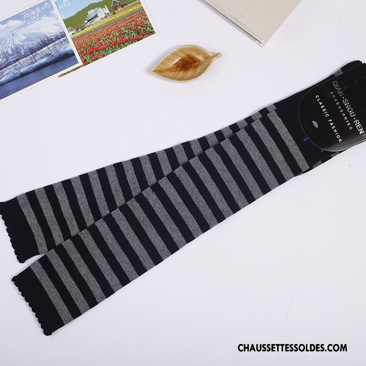 Chaussettes Longues Femme Gros Dame Vent D'université Haute Rayé Noir