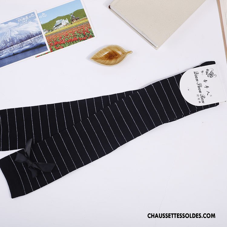 Chaussettes Longues Femme Gros Dame Vent D'université Haute Rayé Noir
