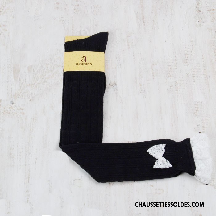 Chaussettes Longues Femme Gros Haute Papillon Dentelle Gris