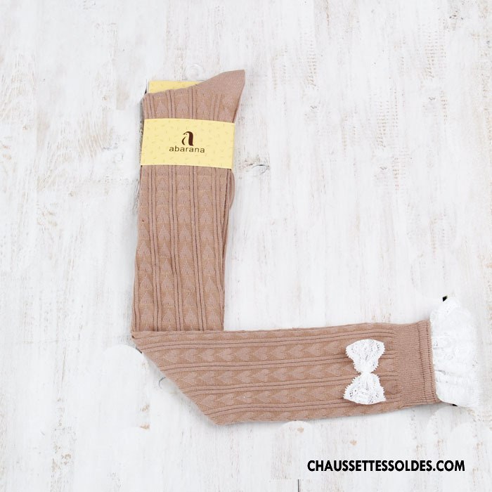 Chaussettes Longues Femme Gros Haute Papillon Dentelle Gris