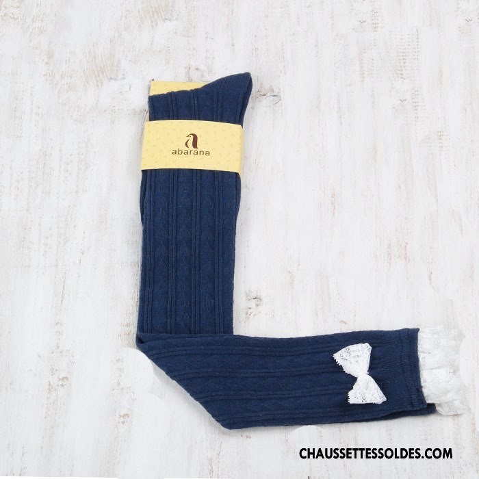Chaussettes Longues Femme Gros Haute Papillon Dentelle Gris