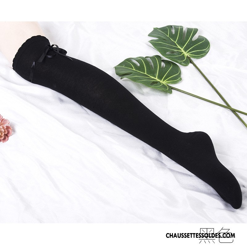 Chaussettes Longues Femme Gros Ruban Long Stock Papillon Antidérapant Vent D'université Gris