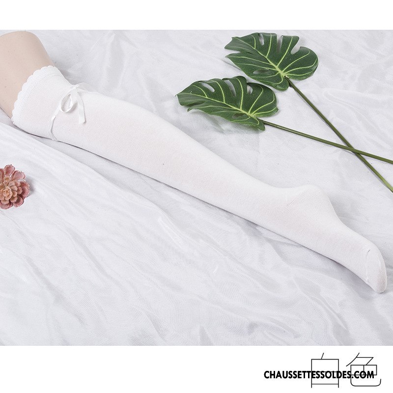 Chaussettes Longues Femme Gros Ruban Long Stock Papillon Antidérapant Vent D'université Gris