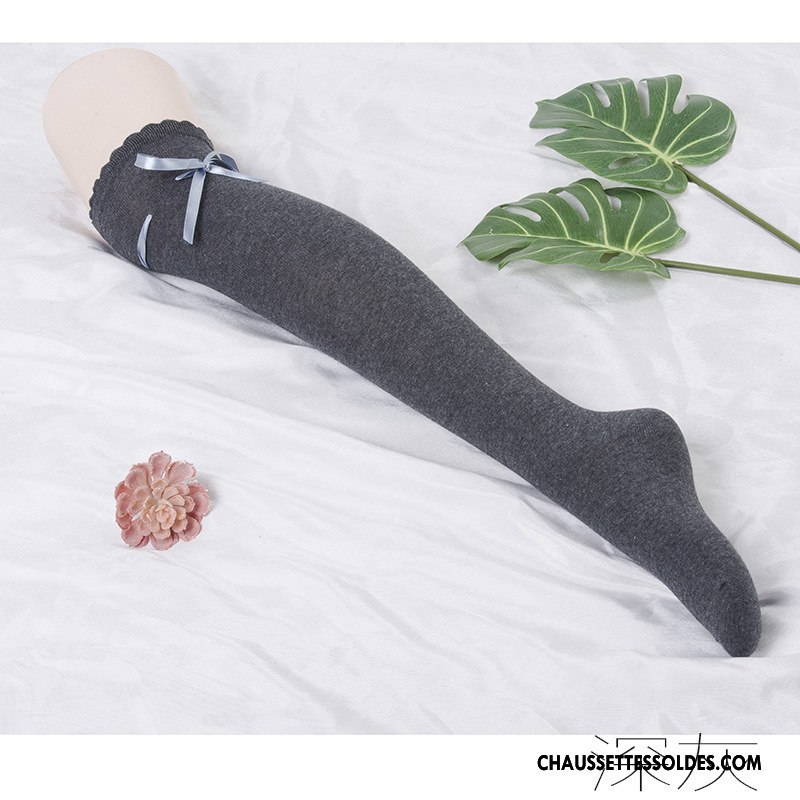 Chaussettes Longues Femme Gros Ruban Long Stock Papillon Antidérapant Vent D'université Gris