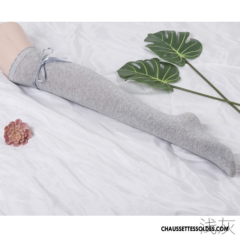 Chaussettes Longues Femme Gros Ruban Long Stock Papillon Antidérapant Vent D'université Gris