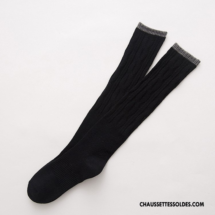 Chaussettes Longues Femme Haute Cachemire De Lapin Rétro Hiver L'automne Renforcé Gris Foncé