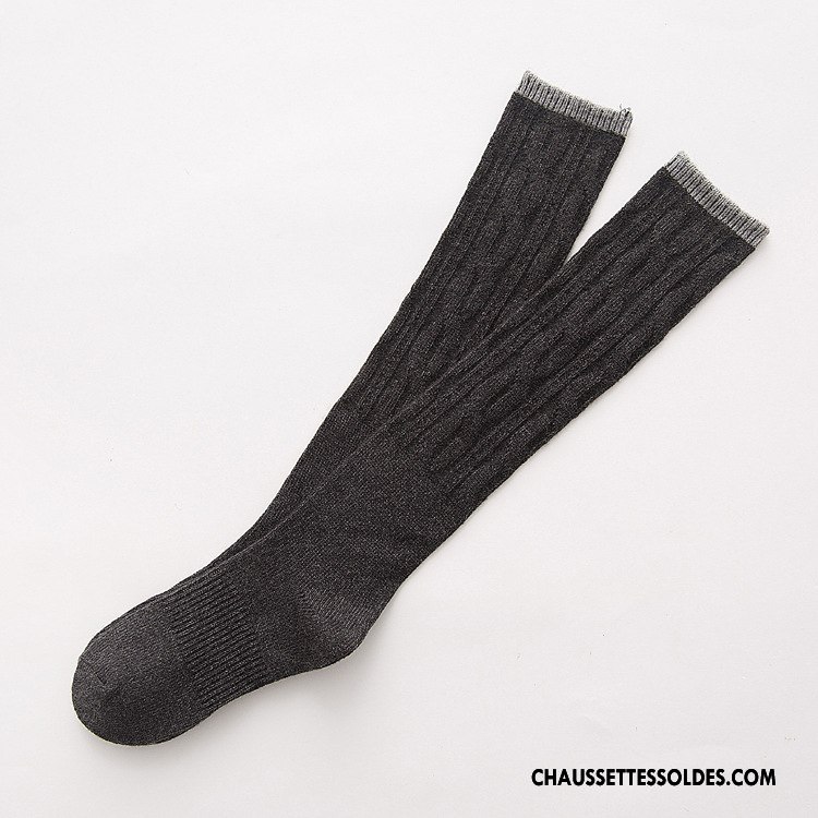 Chaussettes Longues Femme Haute Cachemire De Lapin Rétro Hiver L'automne Renforcé Gris Foncé