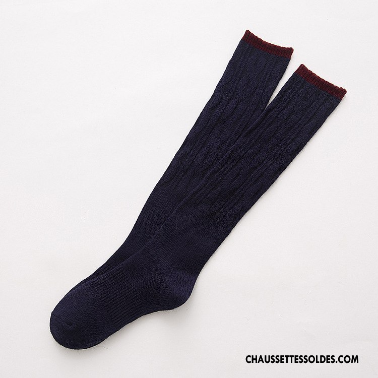 Chaussettes Longues Femme Haute Cachemire De Lapin Rétro Hiver L'automne Renforcé Gris Foncé