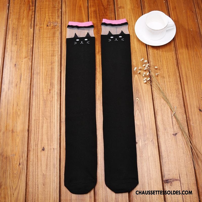 Chaussettes Longues Femme Haute Enfant Dimensionnel Long Stock 100% Coton Chat Noir