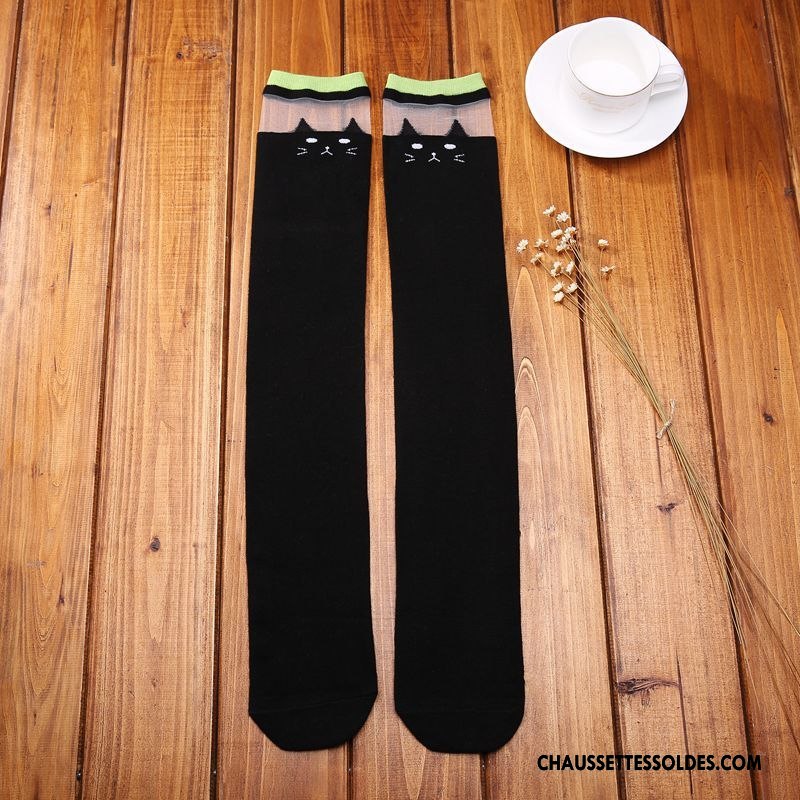 Chaussettes Longues Femme Haute Enfant Dimensionnel Long Stock 100% Coton Chat Noir