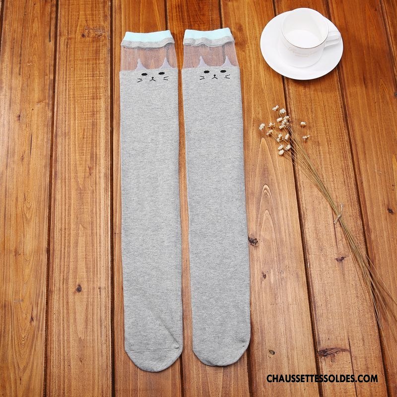 Chaussettes Longues Femme Haute Enfant Dimensionnel Long Stock 100% Coton Chat Noir