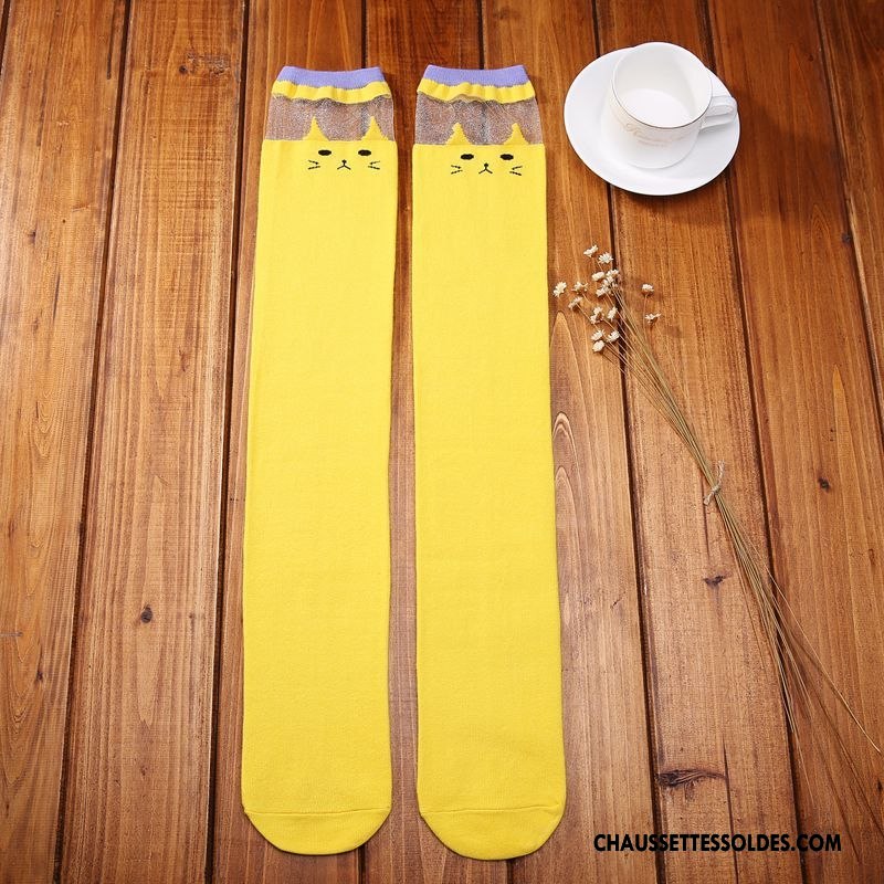 Chaussettes Longues Femme Haute Enfant Dimensionnel Long Stock 100% Coton Chat Noir