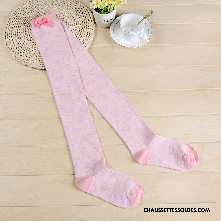 Chaussettes Longues Femme Haute Leggings Long Stock Élève Doux Papillon Rose