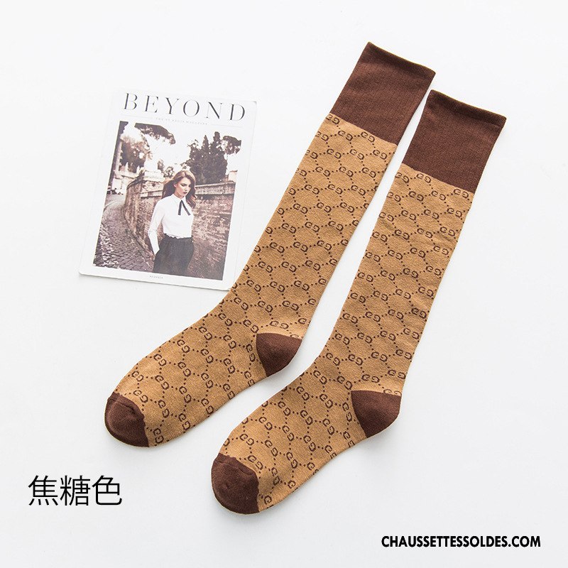 Chaussettes Longues Femme Haute Long Stock Lettre Marque De Tendance Petit Marron / Brun
