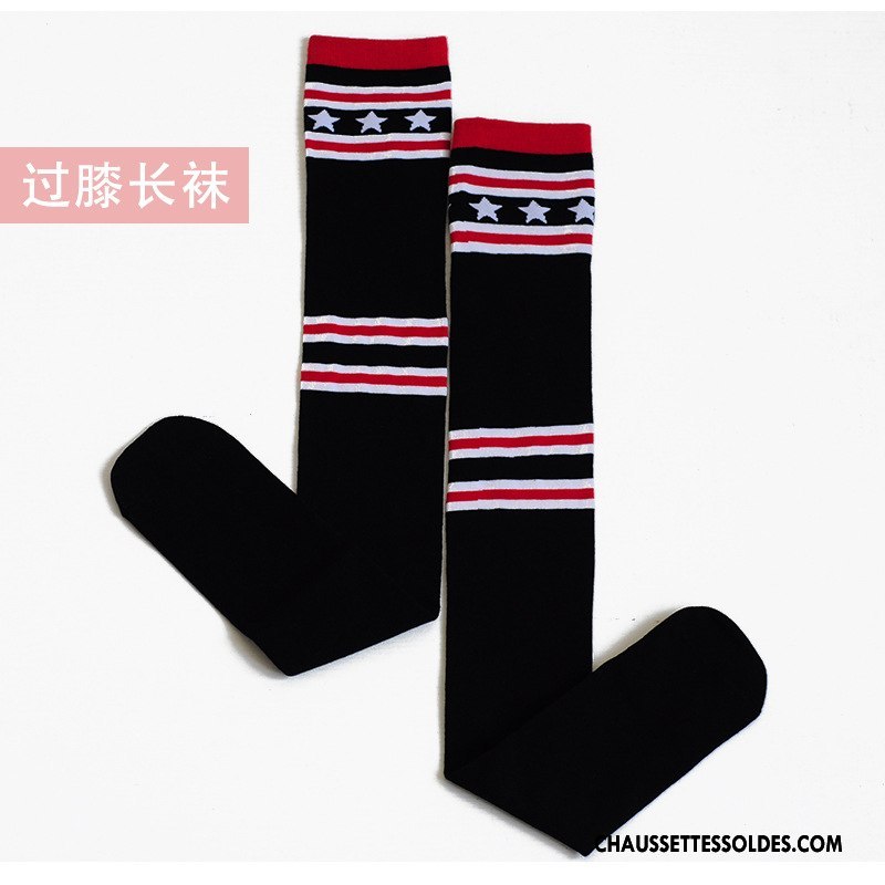 Chaussettes Longues Femme Haute Vent D'université Élève Étoile Long Stock Rayé Noir