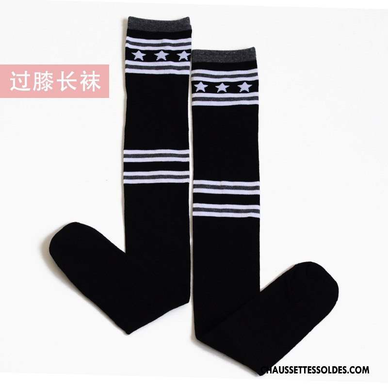 Chaussettes Longues Femme Haute Vent D'université Élève Étoile Long Stock Rayé Noir