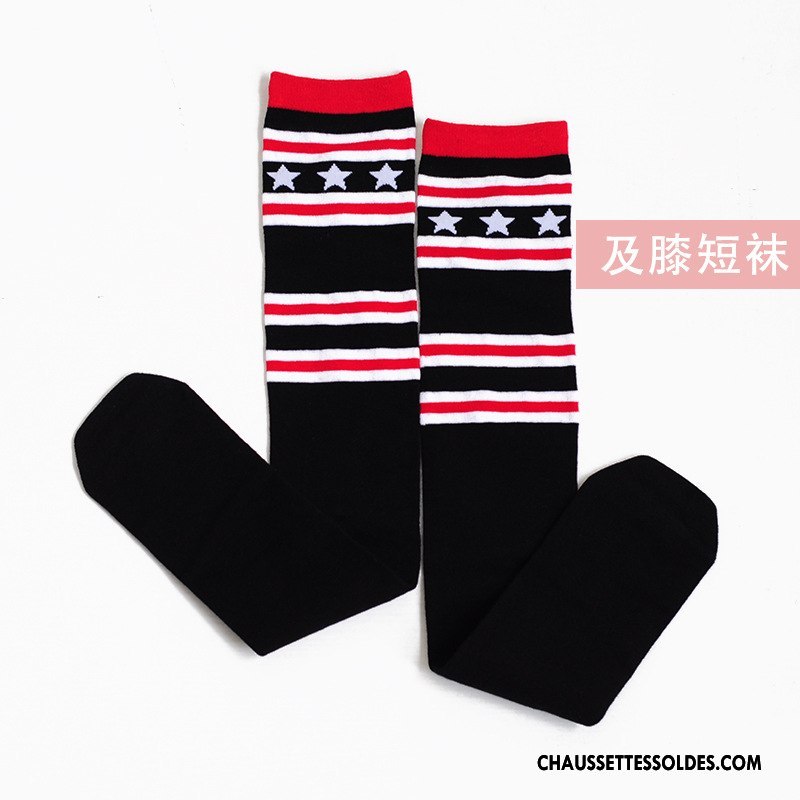 Chaussettes Longues Femme Haute Vent D'université Élève Étoile Long Stock Rayé Noir