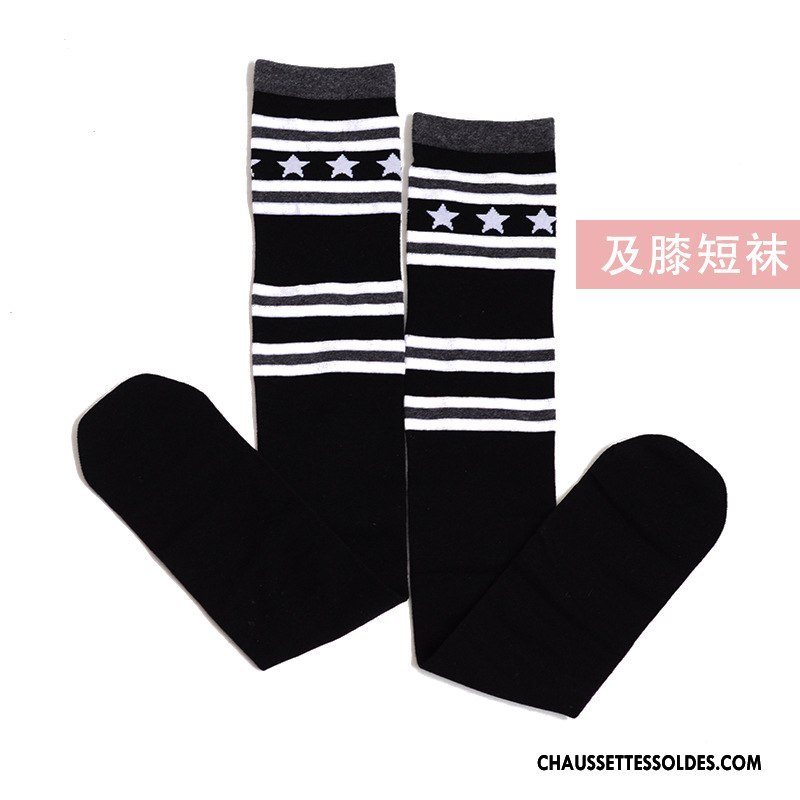 Chaussettes Longues Femme Haute Vent D'université Élève Étoile Long Stock Rayé Noir