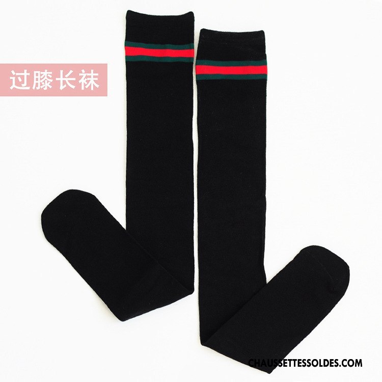 Chaussettes Longues Femme Haute Vent D'université Élève Étoile Long Stock Rayé Noir