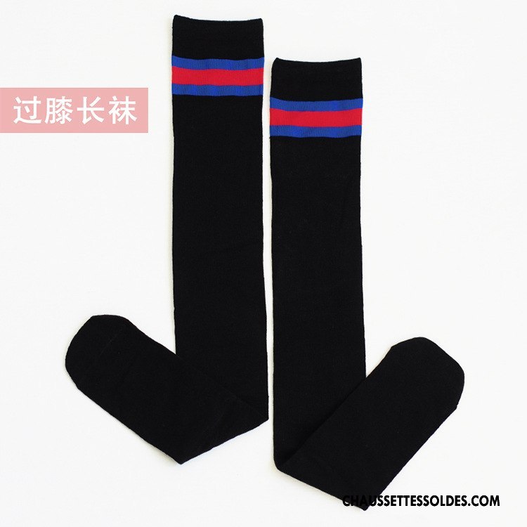 Chaussettes Longues Femme Haute Vent D'université Élève Étoile Long Stock Rayé Noir