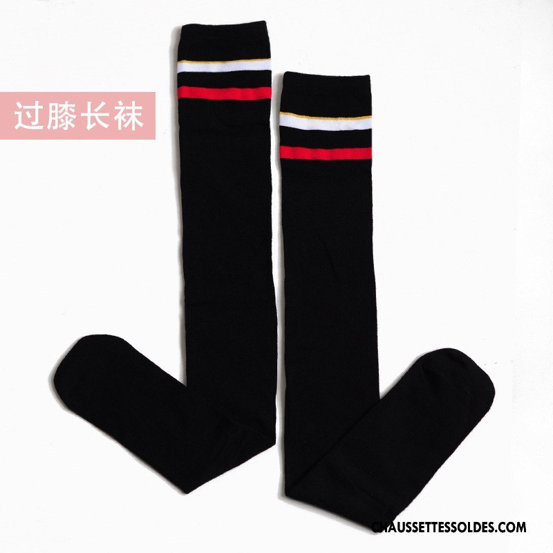 Chaussettes Longues Femme Haute Vent D'université Élève Étoile Long Stock Rayé Noir