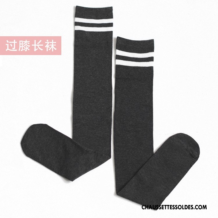 Chaussettes Longues Femme Haute Vent D'université Élève Étoile Long Stock Rayé Noir