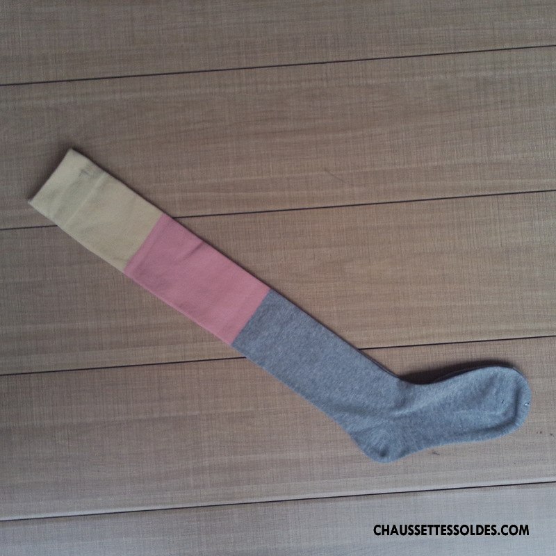 Chaussettes Longues Femme Haute Élève Long Stock Milieu Antidérapant Rayé Gris