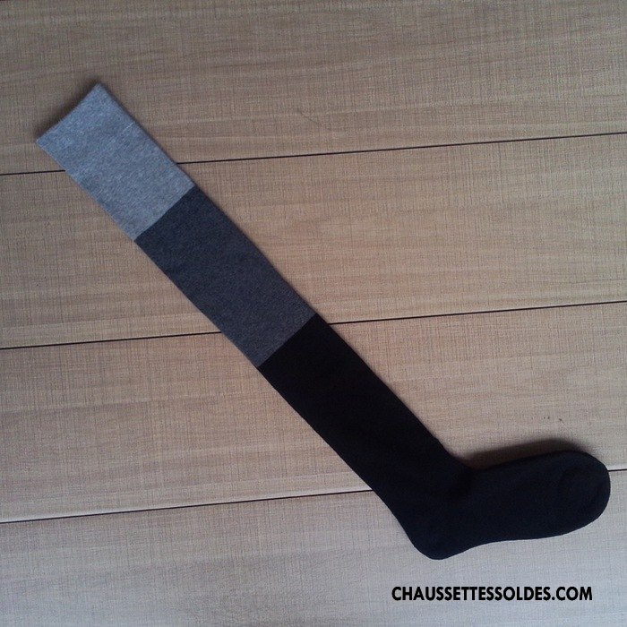 Chaussettes Longues Femme Haute Élève Long Stock Milieu Antidérapant Rayé Gris