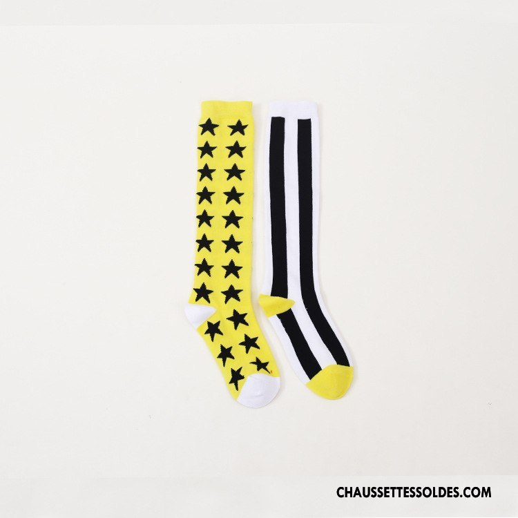 Chaussettes Longues Femme Hiver Petit Europe Chaussettes En Coton L'automne Mode Jaune