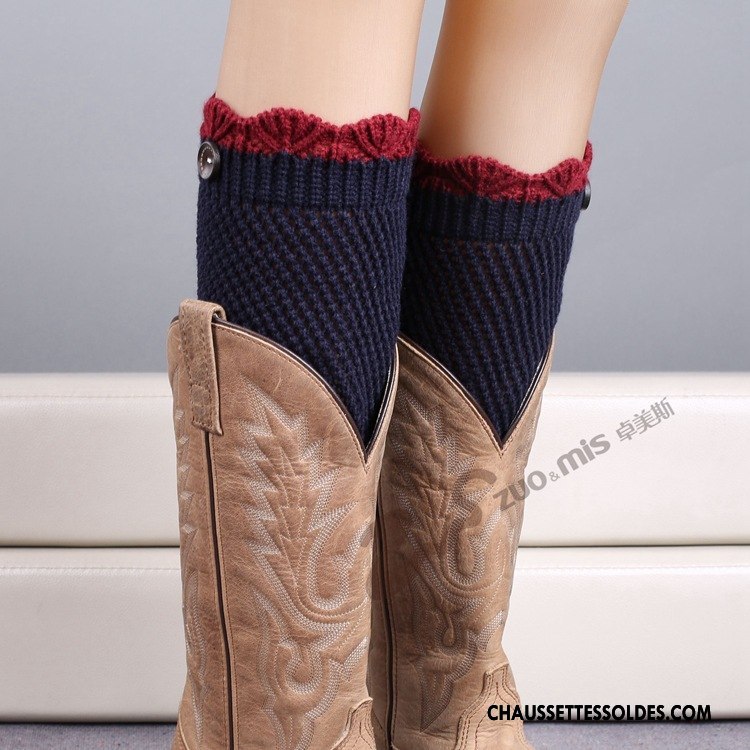 Chaussettes Longues Femme Kaki Dentelle Bouton Court De Laine Europe Couleurs Mixtes Couleur De Contraste