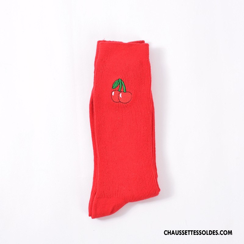 Chaussettes Longues Femme L'automne Brodé Coton Bio Hiver Rétro Long Stock Jaune
